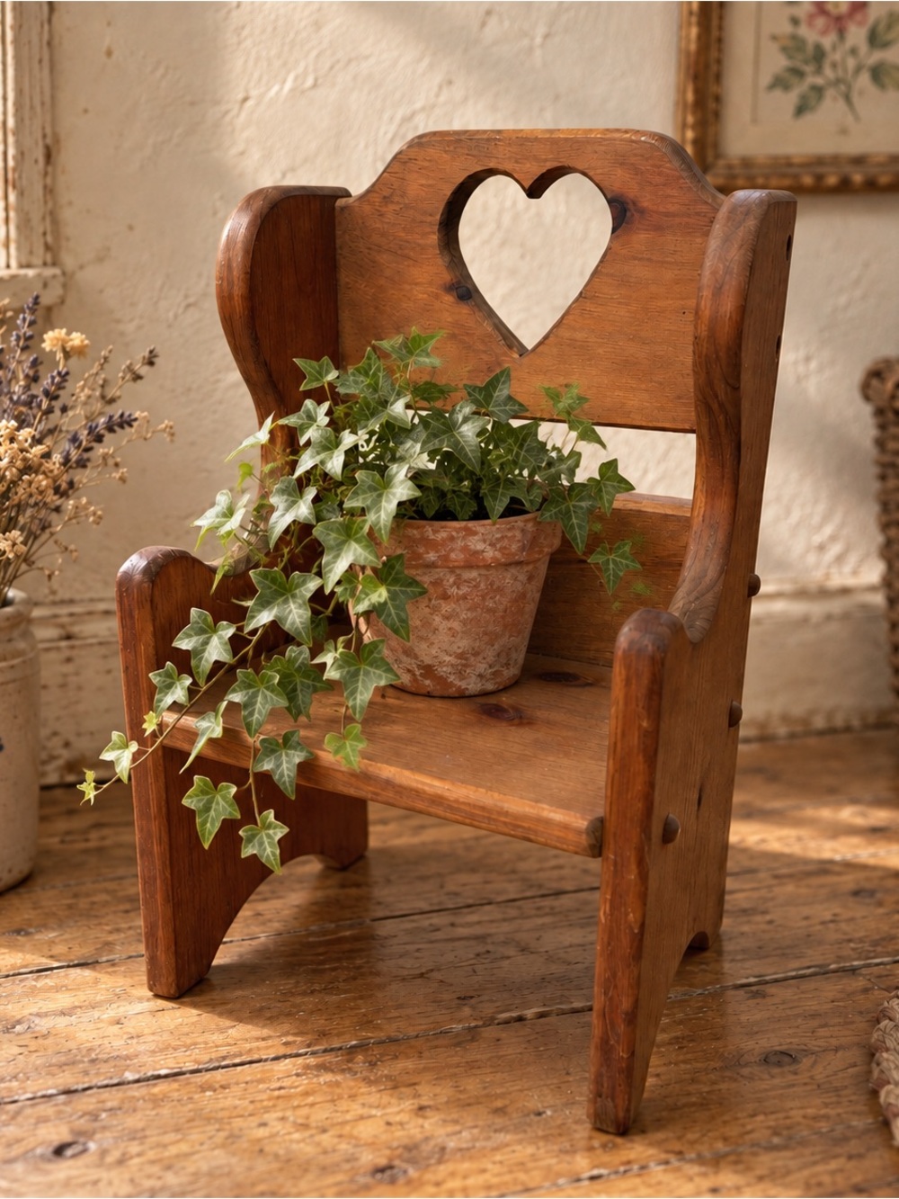 Vintage Wooden Doll Chair Heart Cutout Primitive Farmhouse Display